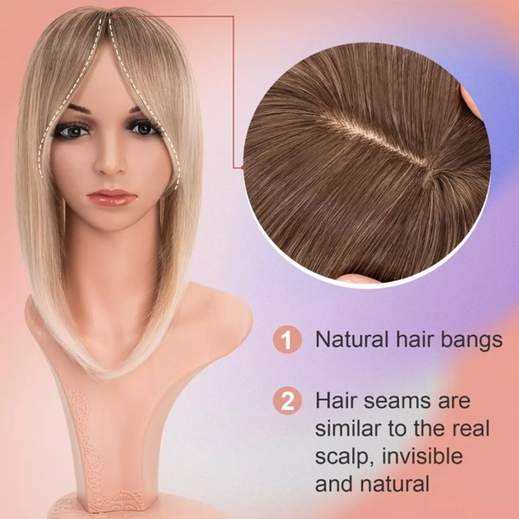 Hair Toppers with Bangs 6x6 Lace Base 14 inch Brown Mixed Blonde - Picture 1 of 5